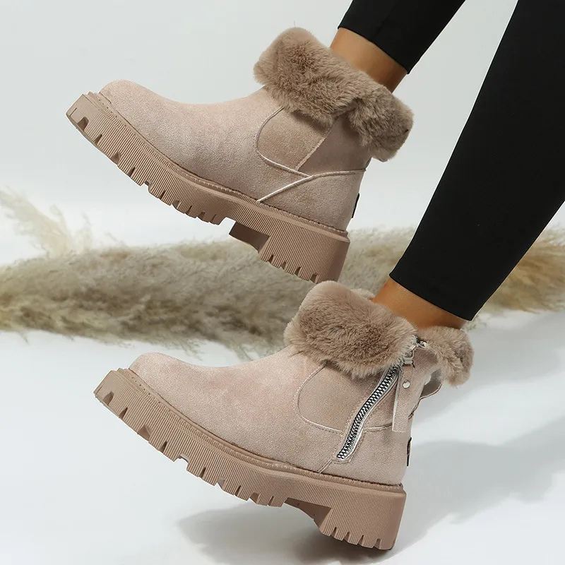 Women's Cozy Winter Ankle Boots with Faux Fur Cuff and Chunky Sole - Stylish Everyday Footwear
