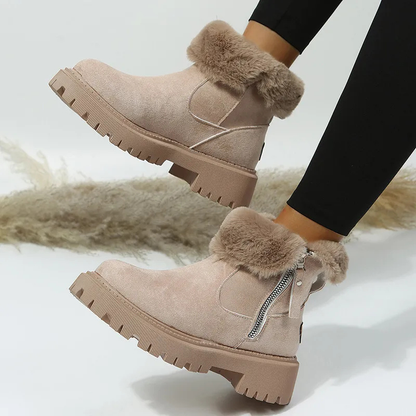 Women's Cozy Winter Ankle Boots with Faux Fur Cuff and Chunky Sole - Stylish Everyday Footwear