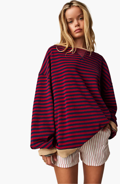 Women's Oversized Striped Relaxed Pullover Sweater for Casual Layering