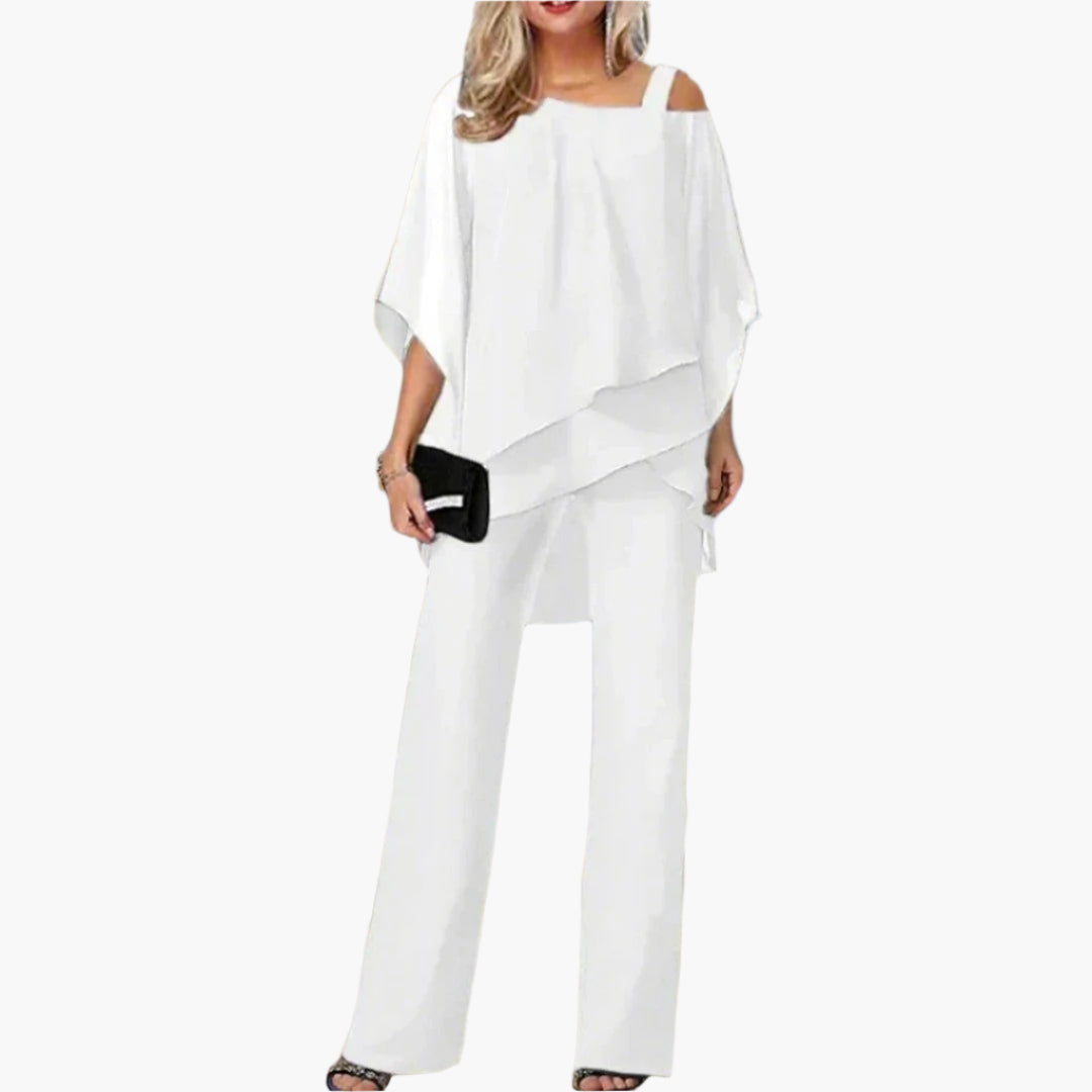 Women's Elegant Wide-Leg Pants and Off-Shoulder Top Set – Fashionable Occasion Outfit