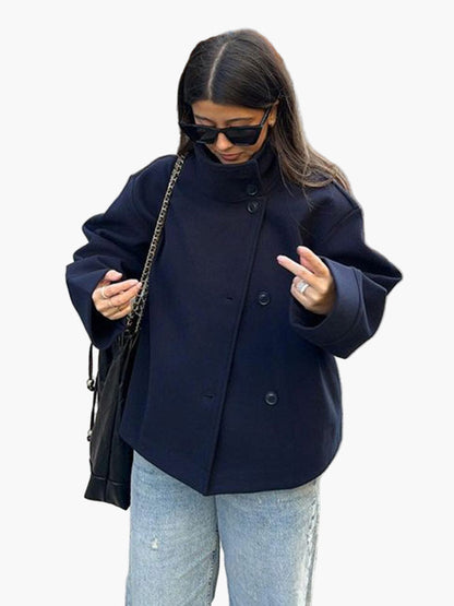 Women's Double-Breasted Short Jacket Modern Elegant Style