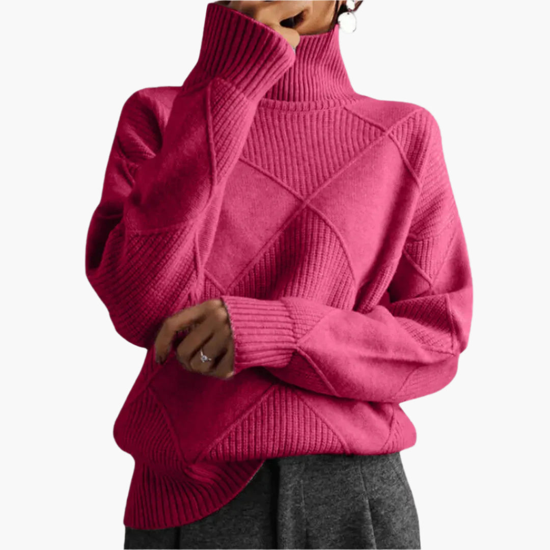 Women's Elegant Casual Turtleneck Sweater with Geometric Knit Design