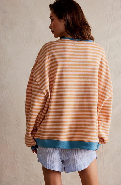 Women's Oversized Striped Relaxed Pullover Sweater for Casual Layering