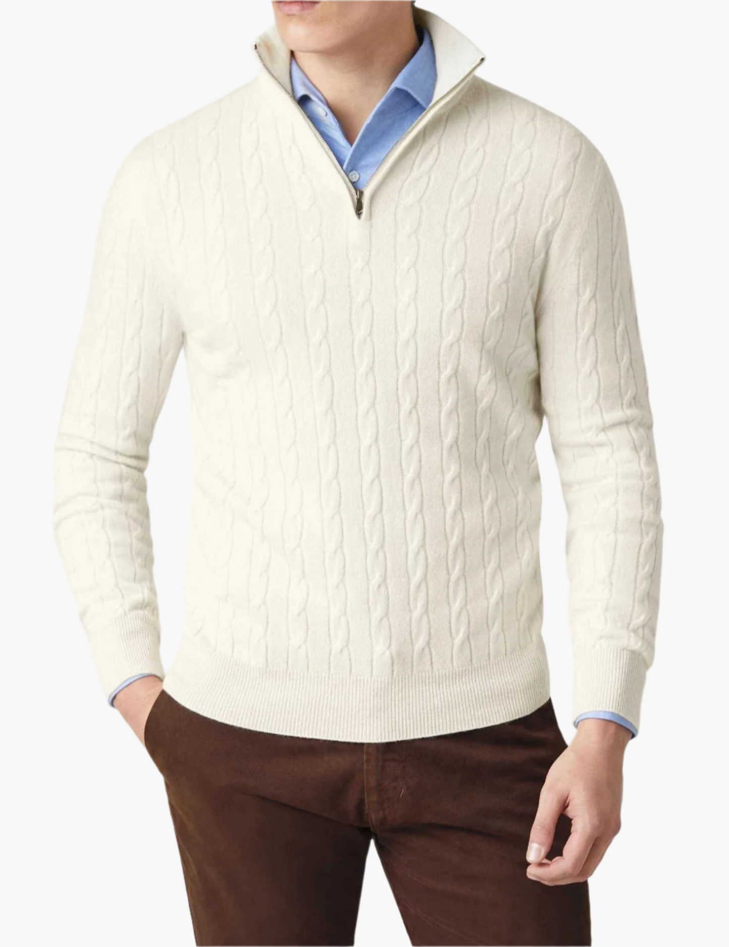 Men's Classic Cable-Knit Quarter-Zip Sweater – Versatile Smart Casual Style