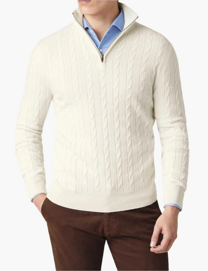 Men's Classic Cable-Knit Quarter-Zip Sweater – Versatile Smart Casual Style