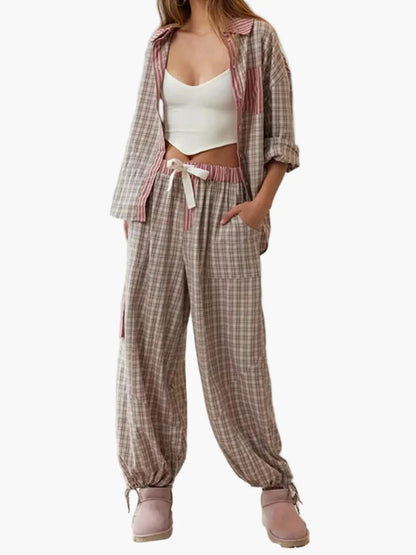 Women's Relaxed Fit Patchwork Pajama Set for Cozy Nights