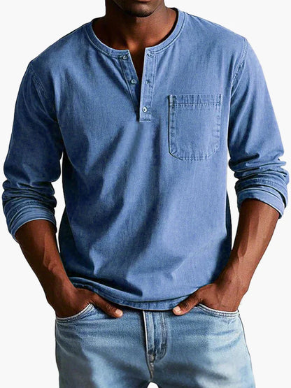 Men's Vintage Long Sleeve Casual Henley Shirt – Classic Everyday Style