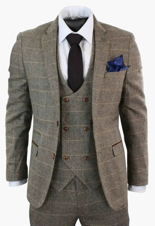 Men's Classic Three-Piece Double Breasted Suit – Timeless British Style for Formal and Special Occasions