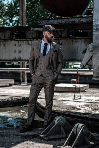 Men's Classic Three-Piece Double Breasted Suit – Timeless British Style for Formal and Special Occasions