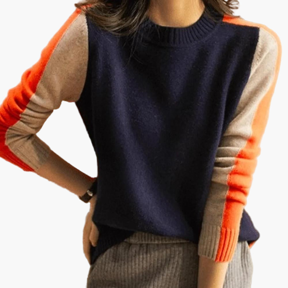 Women's Modern Urban Striped Pullover Sweater - Slim Fit, Graphic Colorblock Style