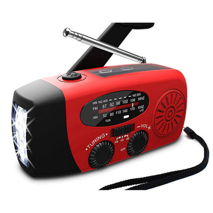 Zonne-oplaadbare Noodradio met Zaklamp – USB, Dynamo, LED Verlichting – Rood
