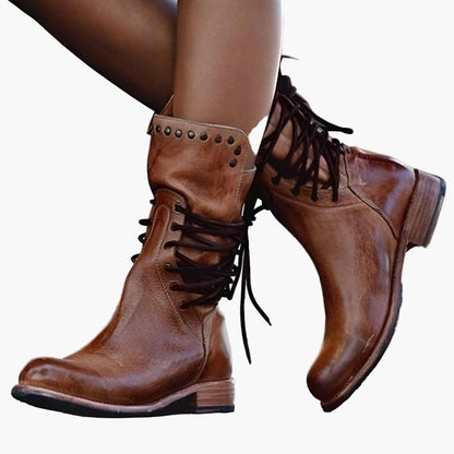 Women's Vintage Lace-Up Combat Boots with Studded Detailing – Stylish Everyday Adventure Footwear