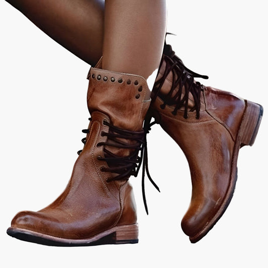 Women's Vintage Lace-Up Combat Boots with Studded Detailing – Stylish Everyday Adventure Footwear
