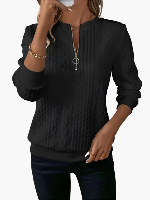 Women's Casual Cable Knit Zip Pullover Sweater, Stylish Everyday Top