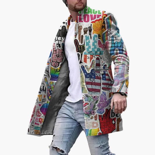 Men's Graphic Print Longline Fashion Coat – Statement Urban Streetwear