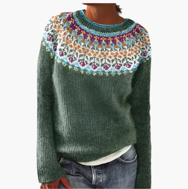 Women's Retro Patterned Knit Pullover Sweater Casual Vintage Style
