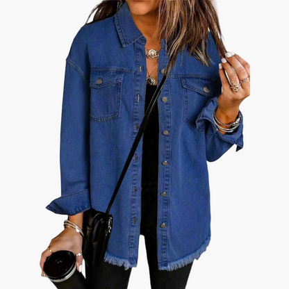 Women's Casual Button Front Denim Shirt Jacket – Relaxed Fit Street Style Layer