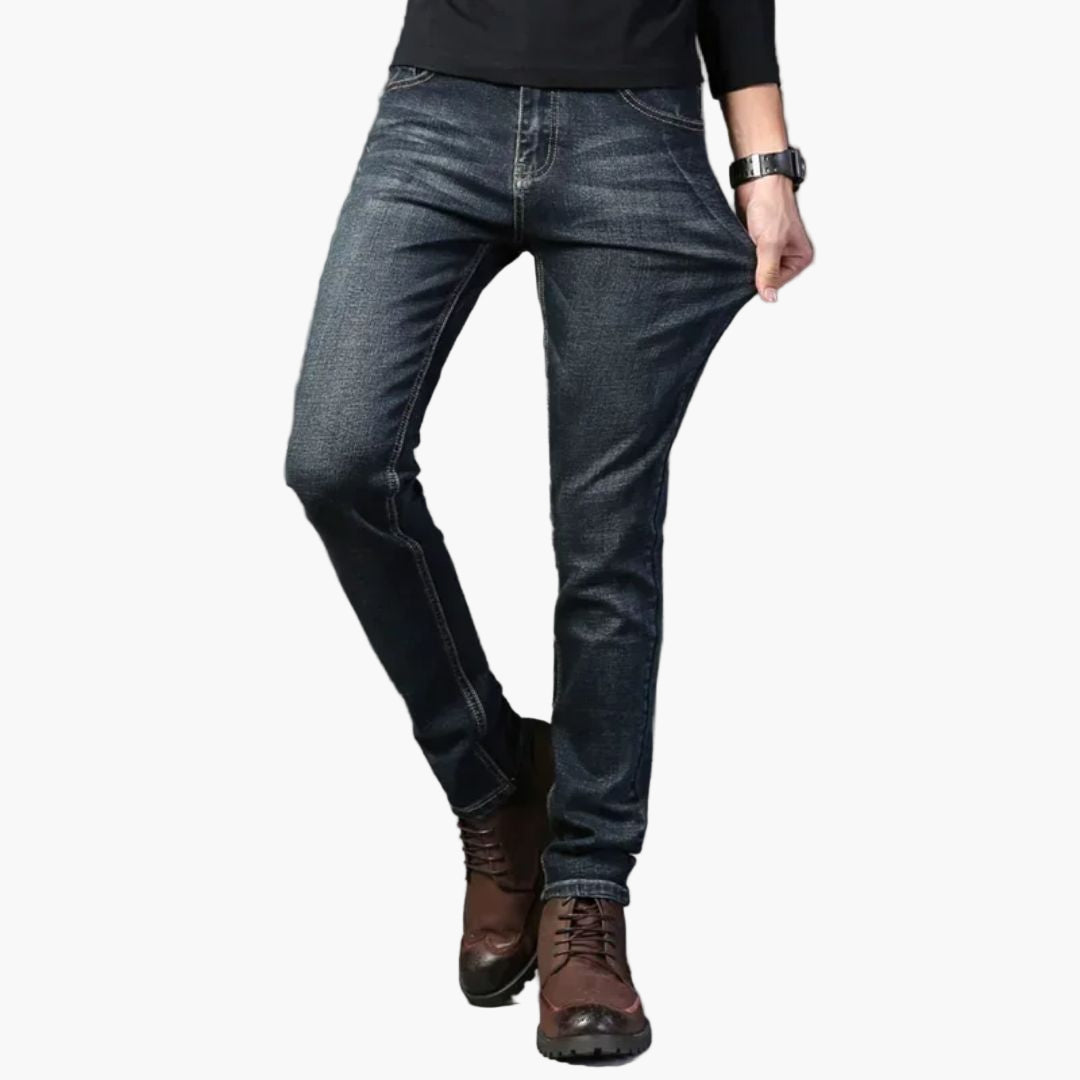 Men's Classic Slim Traveler Jeans - Casual Straight Fit Stretch Denim