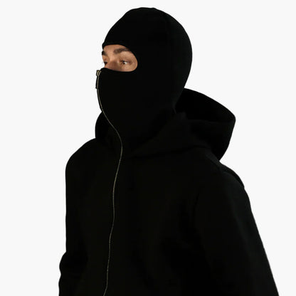 Men's Minimalist Full-Zip Hoodie with Integrated Face Cover – Urban Streetwear Style