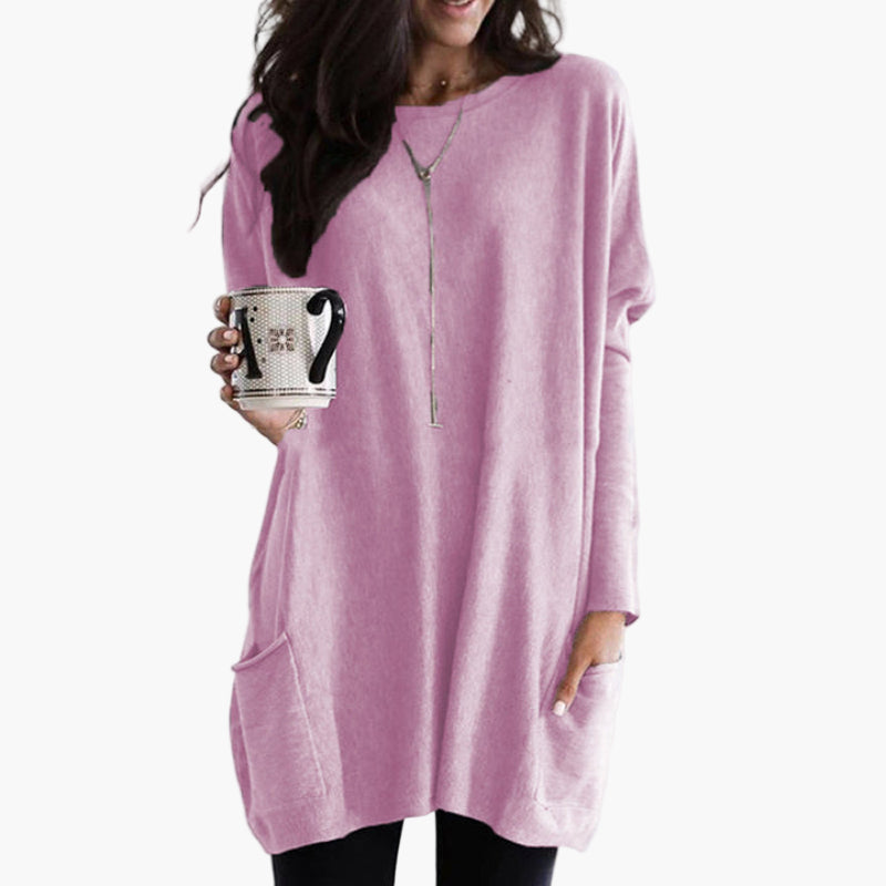 Women's Long Casual Tunic Sweater with Pockets - Relaxed Fit Pullover for Everyday Wear
