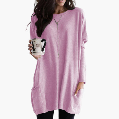 Women's Long Casual Tunic Sweater with Pockets - Relaxed Fit Pullover for Everyday Wear