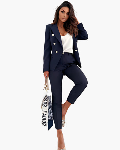 Women's Double-Breasted Tailored Suit Set – Elegant Business and Evening Wear