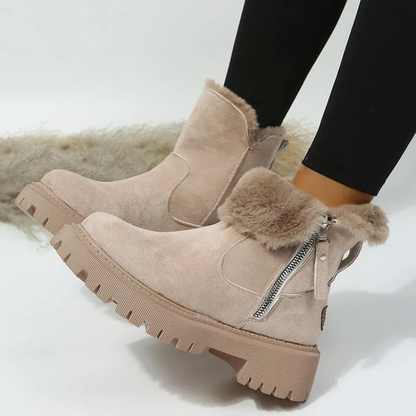 Women's Cozy Winter Ankle Boots with Faux Fur Cuff and Chunky Sole - Stylish Everyday Footwear