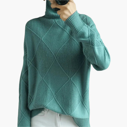 Women's Elegant Casual Turtleneck Sweater with Geometric Knit Design