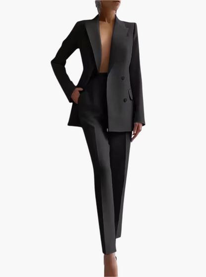 Women's Business Two-Piece Blazer and Pants Set – Elegant Office Suit for Summer