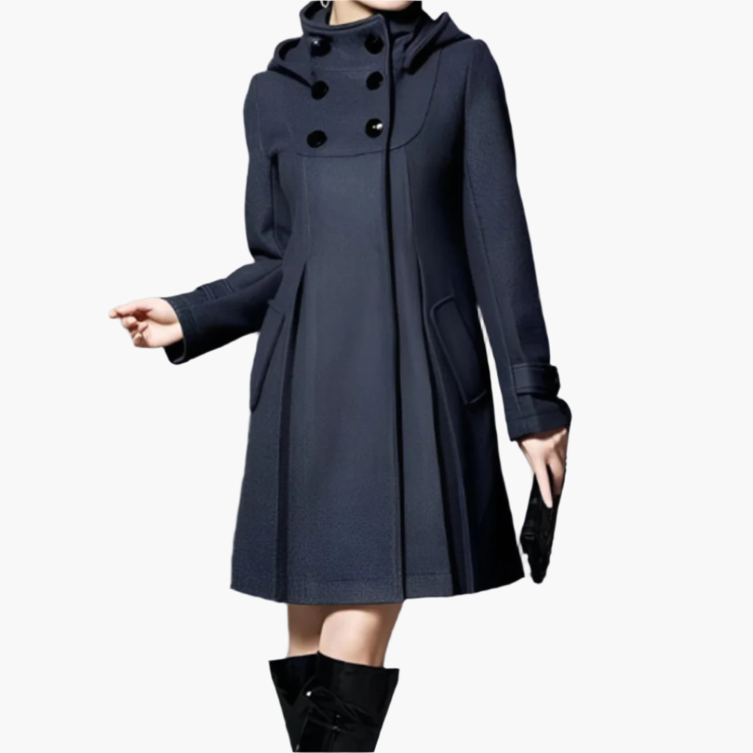 Women's Elegant Hooded Winter Coat with Double-Breasted Buttons – Stylish Warm Overcoat for Cold Weather
