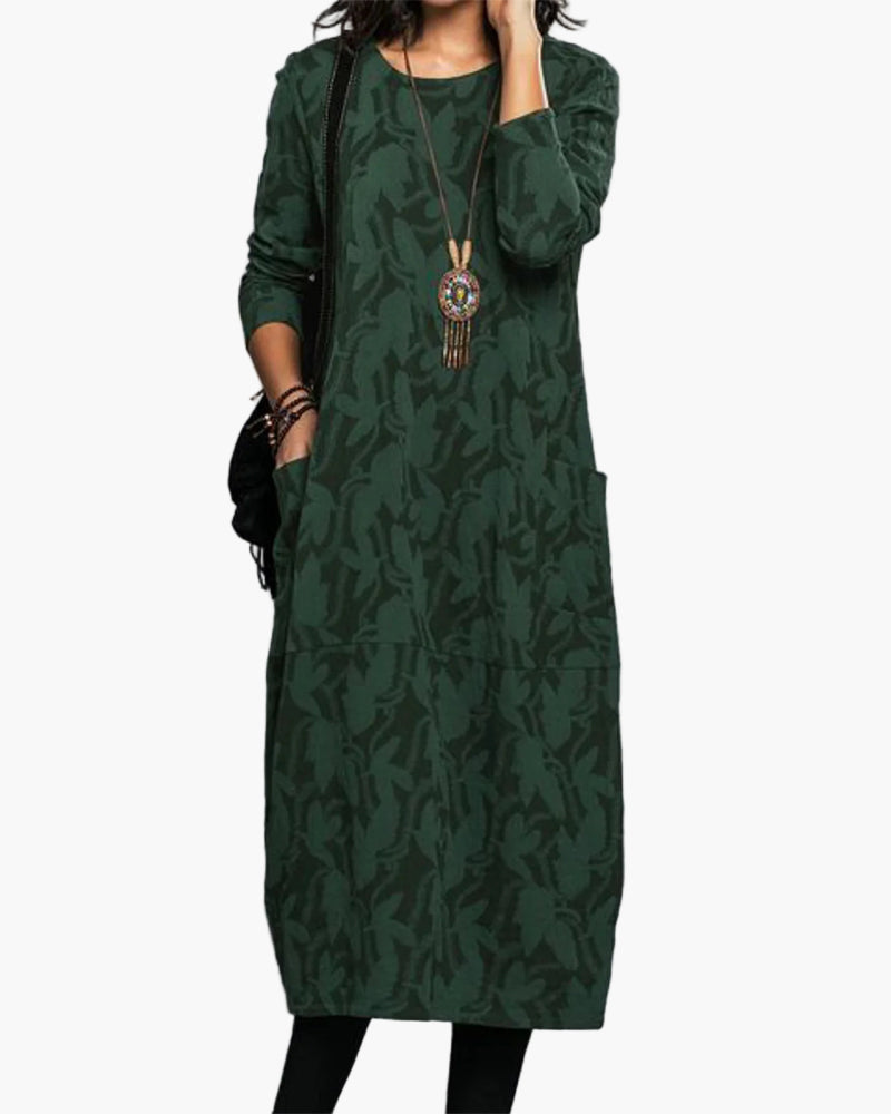 Women's Casual Long Sleeve Knitted Midi Dress - Relaxed Fit Everyday Style