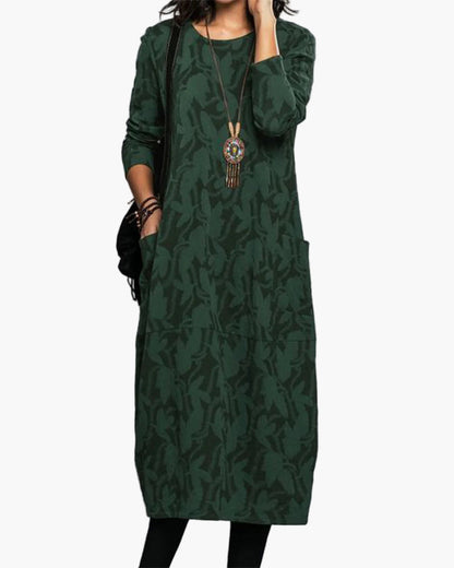 Women's Casual Long Sleeve Knitted Midi Dress - Relaxed Fit Everyday Style