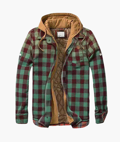 Men's Plaid Sherpa-Lined Hooded Shirt Jacket - Urban Casual Outerwear