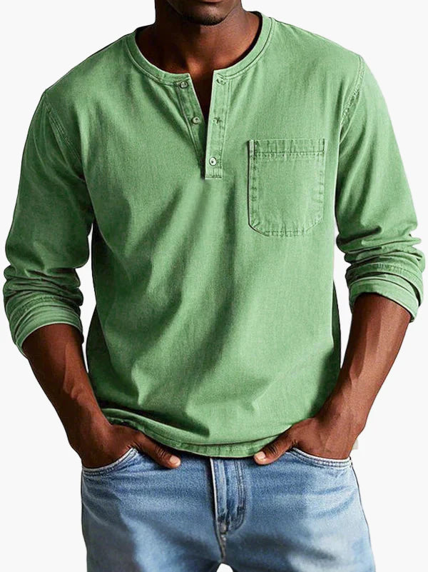 Men's Vintage Long Sleeve Casual Henley Shirt – Classic Everyday Style