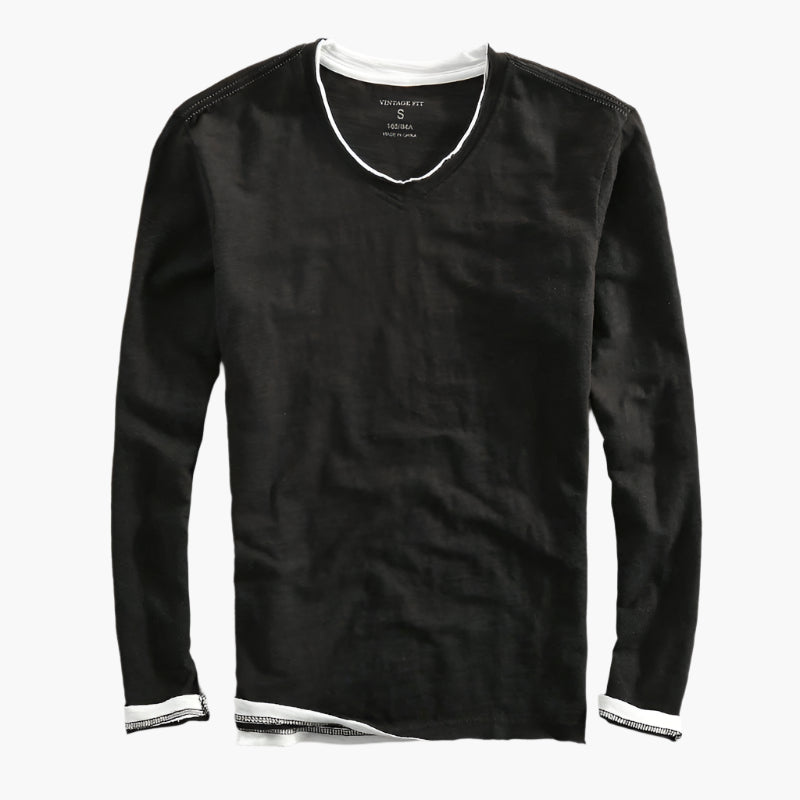 Men's Long Sleeve V-Neck Layered Illusion Smart-Casual Shirt