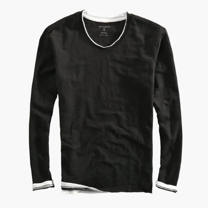 Men's Long Sleeve V-Neck Layered Illusion Smart-Casual Shirt