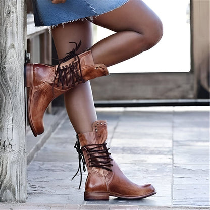 Women's Vintage Lace-Up Combat Boots with Studded Detailing – Stylish Everyday Adventure Footwear