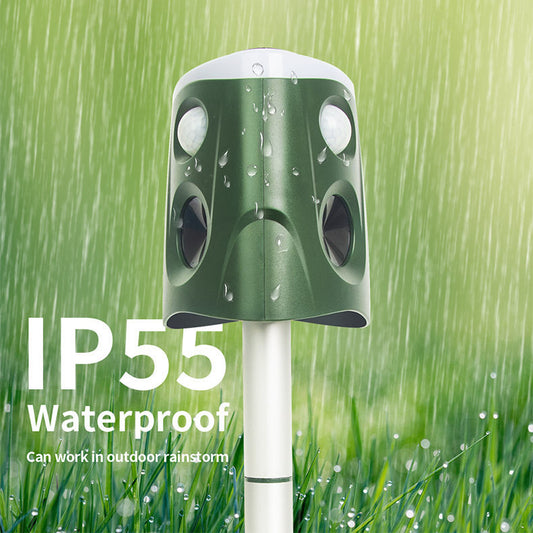 360° Dierenverjager op Zonne-energie en USB – Ultrasone Bewegingssensor met PIR Detectie, IP55 Waterdicht