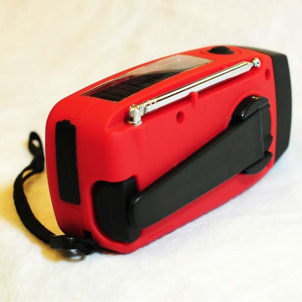 Zonne-oplaadbare Noodradio met Zaklamp – USB, Dynamo, LED Verlichting – Rood
