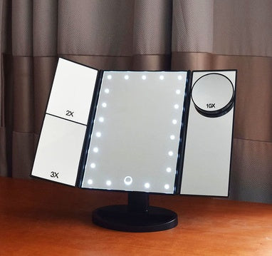 Orion – Driezijdige Opvouwbare Vergrotende Make-up Spiegel met Lamp
