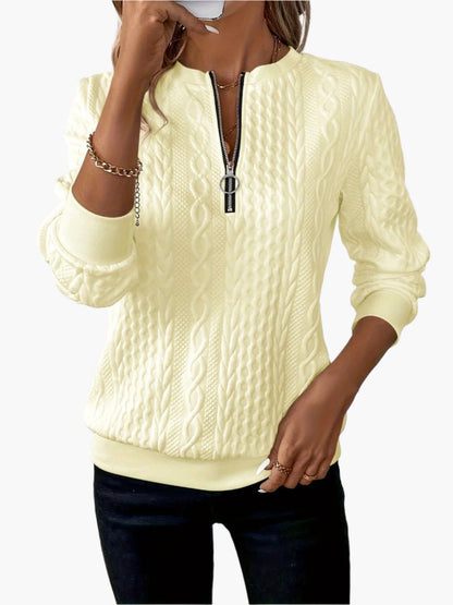 Women's Casual Cable Knit Zip Pullover Sweater, Stylish Everyday Top