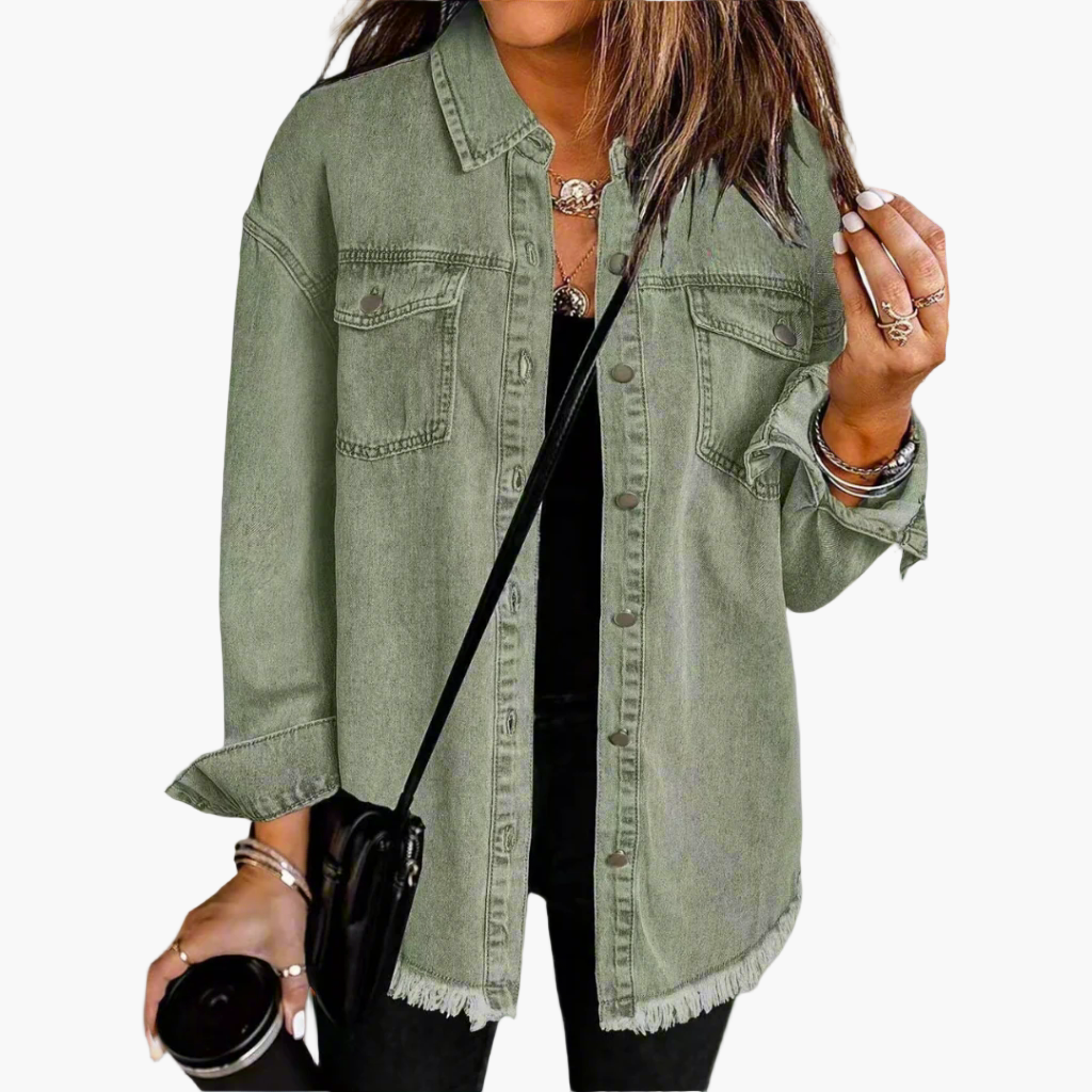 Women's Casual Button Front Denim Shirt Jacket – Relaxed Fit Street Style Layer
