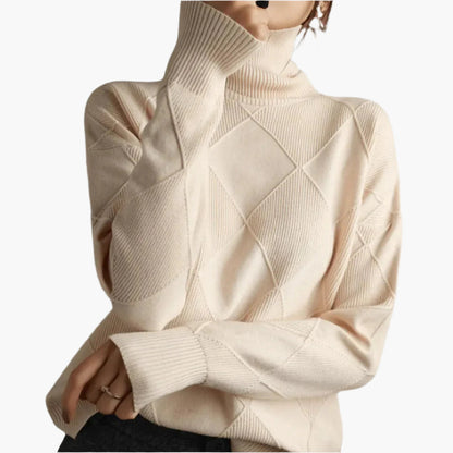Women's Elegant Casual Turtleneck Sweater with Geometric Knit Design