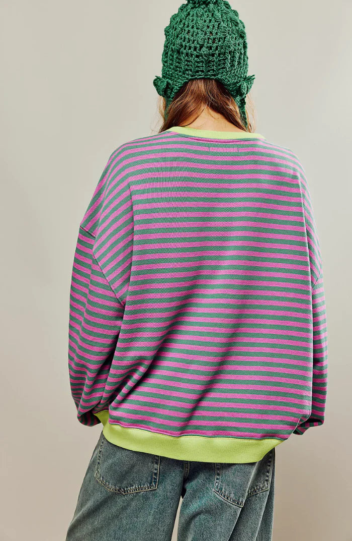 Women's Oversized Striped Relaxed Pullover Sweater for Casual Layering