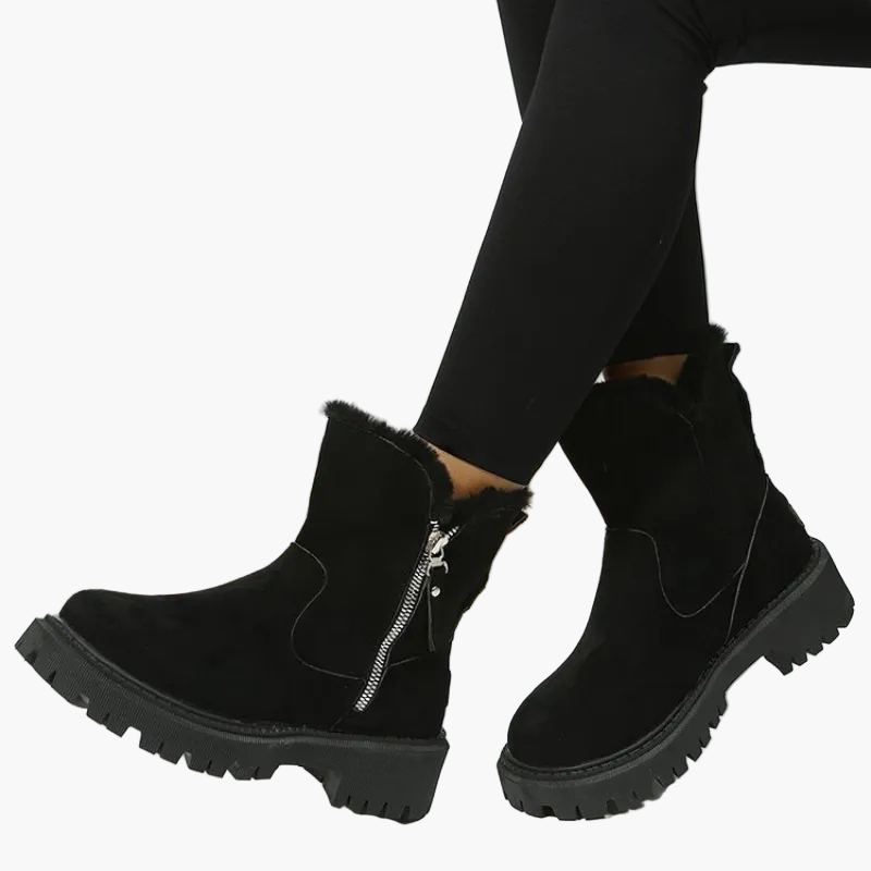 Women's Cozy Winter Ankle Boots with Faux Fur Cuff and Chunky Sole - Stylish Everyday Footwear