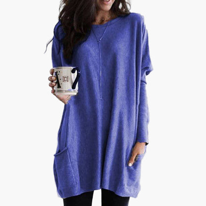 Women's Long Casual Tunic Sweater with Pockets - Relaxed Fit Pullover for Everyday Wear