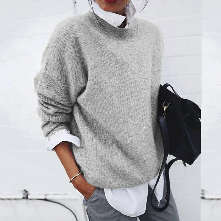 Women's Relaxed Fit Crew Neck Sweater – Casual Elegant Pullover Top