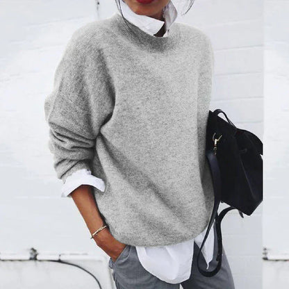 Women's Relaxed Fit Crew Neck Sweater – Casual Elegant Pullover Top