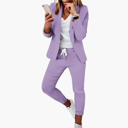 Women's Business Casual Blazer and Jogger Pants Set – Modern Office Lounge Outfit
