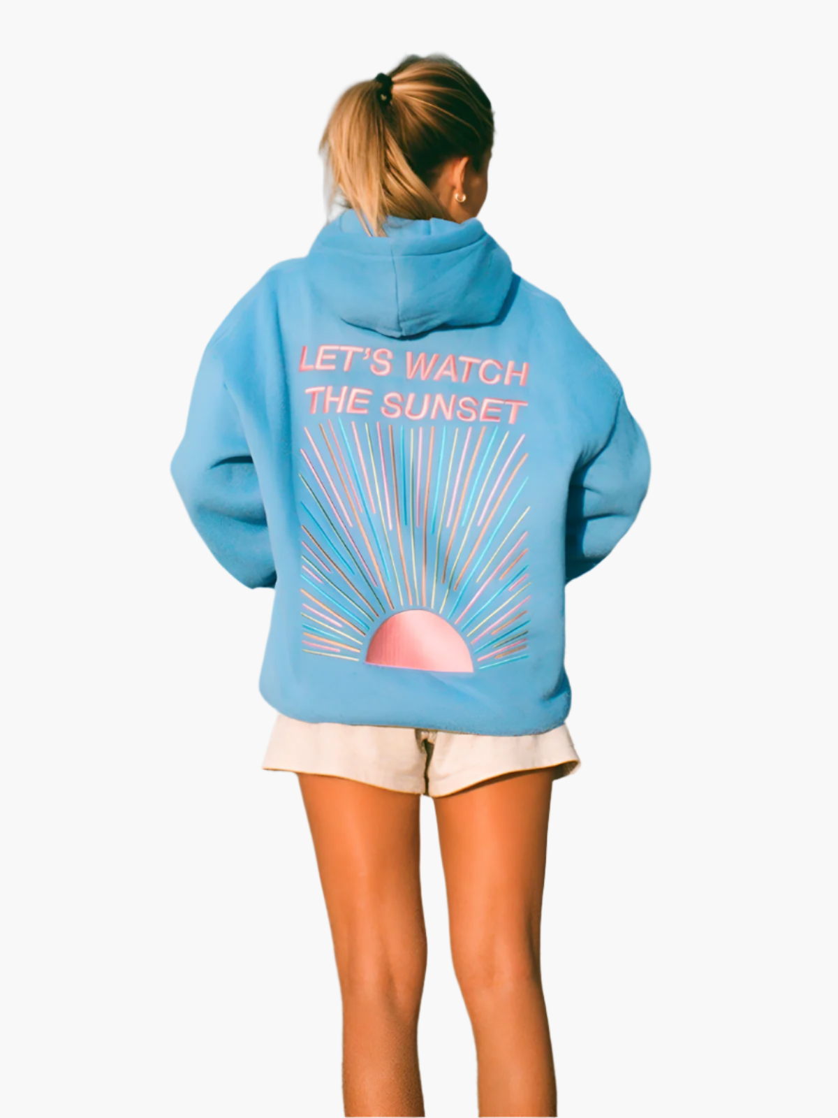 Women's Oversized Hoodie with "Let's Watch The Sunset" Graphic – Casual Relaxed Fit Pullover for Beach or Lounge